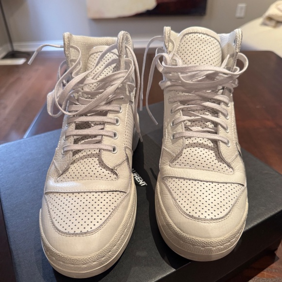 Saint Laurent White Leather High Top Sneakers - Picture 4 of 6